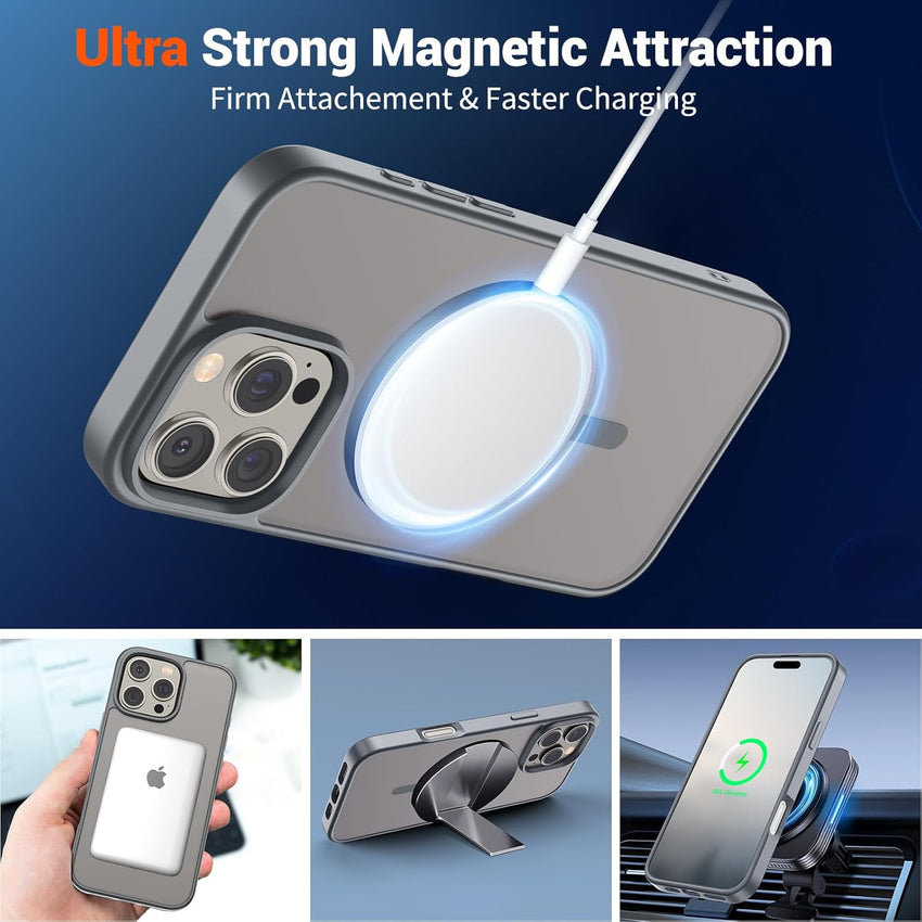 SUPFINE Magnetic for iPhone 16 Pro Max Case (Compatible with MagSafe) (Military Grade Drop Protection) Slim Translucent Matte Shockproof with Anti - Fingerprint Phone Case,Gray - 7DAY'S