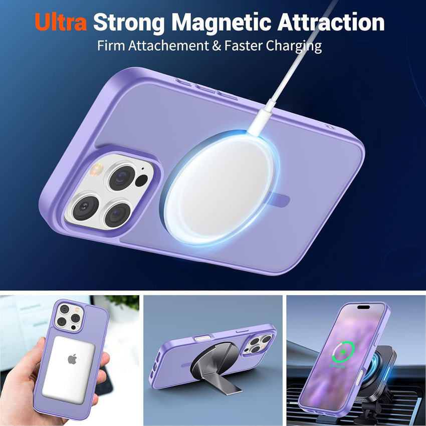 SUPFINE Magnetic for iPhone 16 Pro Max Case (Compatible with MagSafe) (Military Grade Drop Protection) Slim Translucent Matte Shockproof with Anti - Fingerprint Phone Case,Purple - 7DAY'S
