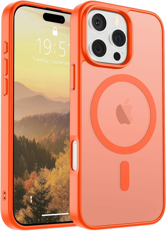 SUPFINE Magnetic for iPhone 16 Pro Max Case (Compatible with MagSafe) (Military Grade Drop Protection) Slim Translucent Matte Shockproof with Anti - Fingerprint Phone Case,Orange - 7DAY'S