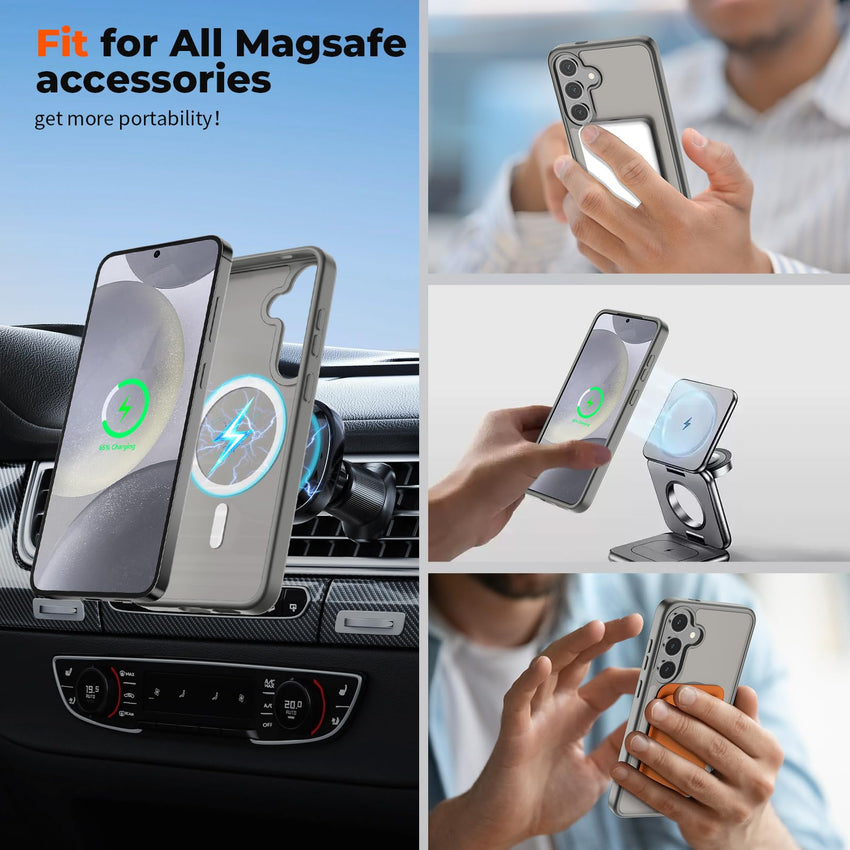 SUPFINE Magnetic for Samsung Galaxy S24 Plus Case / S25 Plus Case(Compatible with MagSafe) (Military Grade Drop Protection) Slim Translucent Shockproof Phone Case,Black - 7DAY'S