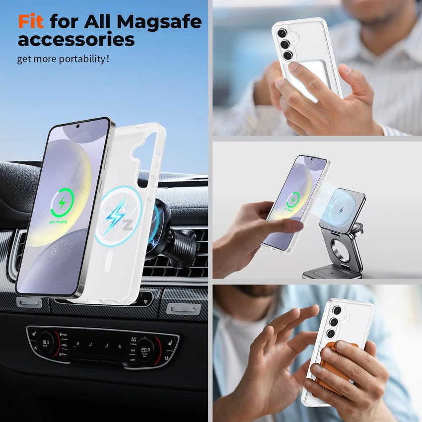 SUPFINE Magnetic for Samsung Galaxy S24 Plus Case / S25 Plus Case(Compatible with MagSafe) (Military Grade Drop Protection) Slim Translucent Shockproof Phone Case,Black - 7DAY'S
