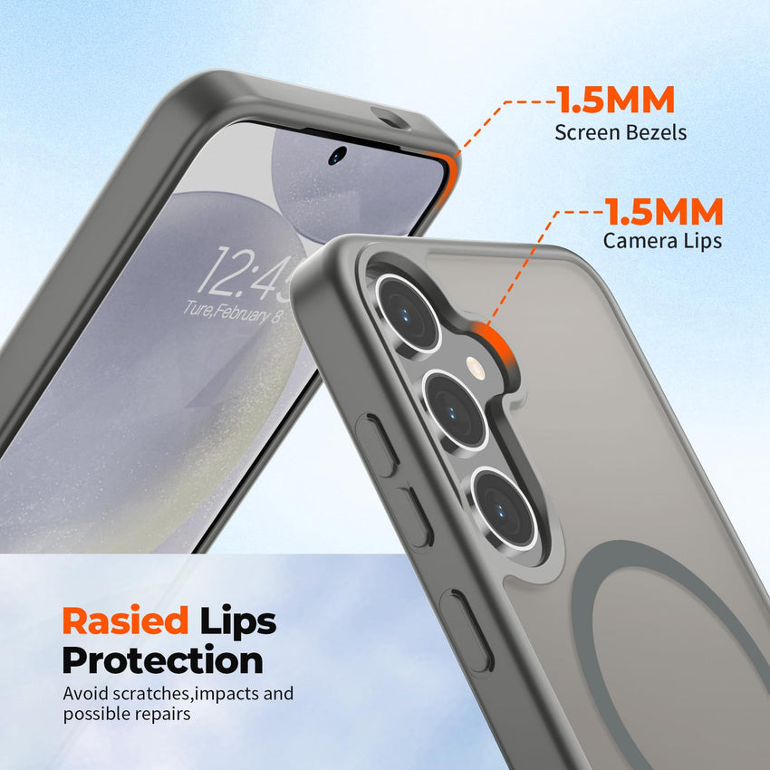 SUPFINE Magnetic for Samsung Galaxy S24 Plus Case / S25 Plus Case(Compatible with MagSafe) (Military Grade Drop Protection) Slim Translucent Shockproof Phone Case,Black - 7DAY'S