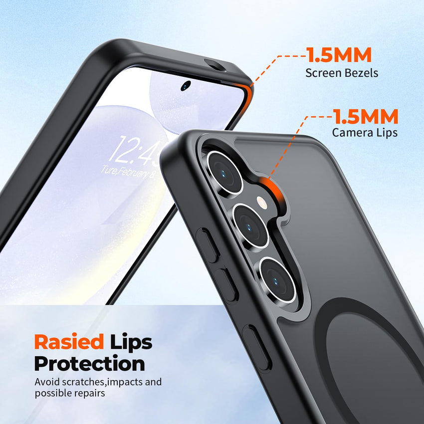 SUPFINE Magnetic for Samsung Galaxy S24 Plus Case / S25 Plus Case(Compatible with MagSafe) (Military Grade Drop Protection) Slim Translucent Shockproof Phone Case,Black - 7DAY'S