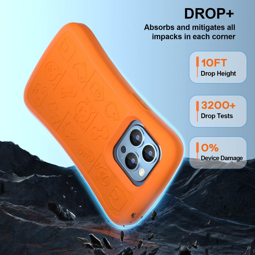 SUPFINE Shockproof Phone Case for iPhone 15/15 Pro/14/14 Pro/13/13 Pro/12/12 Pro, [EVA Foam Material][10 FT Military Grade Drop Protection] Non - Slip Drop - Proof Protective Cover - 6.1 inch Orange - 7DAY'S