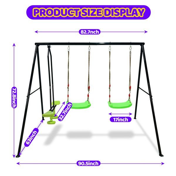 Swing Sets for Backyard 550LBS 3 Seat, Swingset Outdoor for Kids, Swing Set with Glider, 2 Blet Swings - 7DAY'S