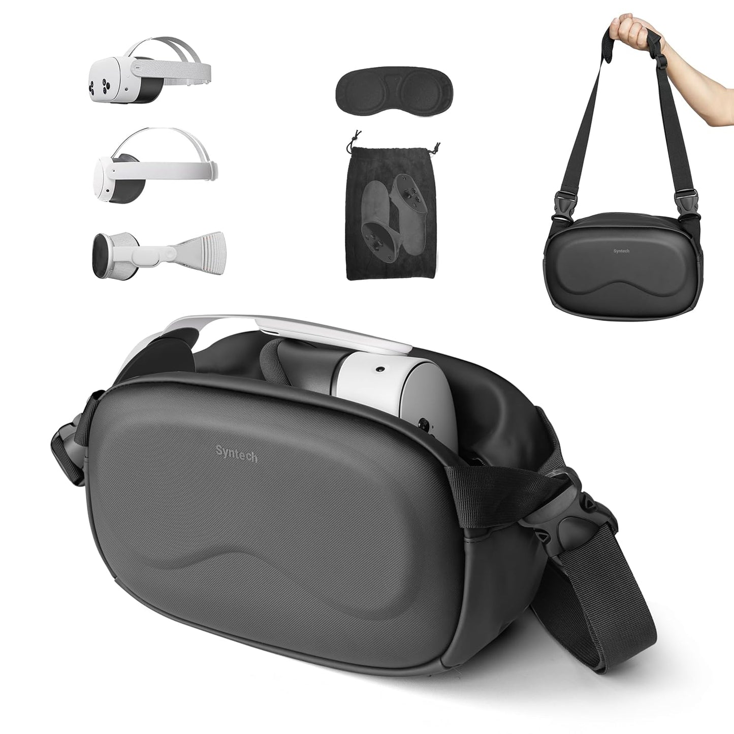 Syntech Carrying Case Compatible with Meta Quest 3S/Quest 3/Oculus Quest 2/Vision Pro, Portable Travel Case with Shoulder Strap for VR Gaming Headset Accessories and Controllers, Crossbody Storage Bag - 7DAY'S