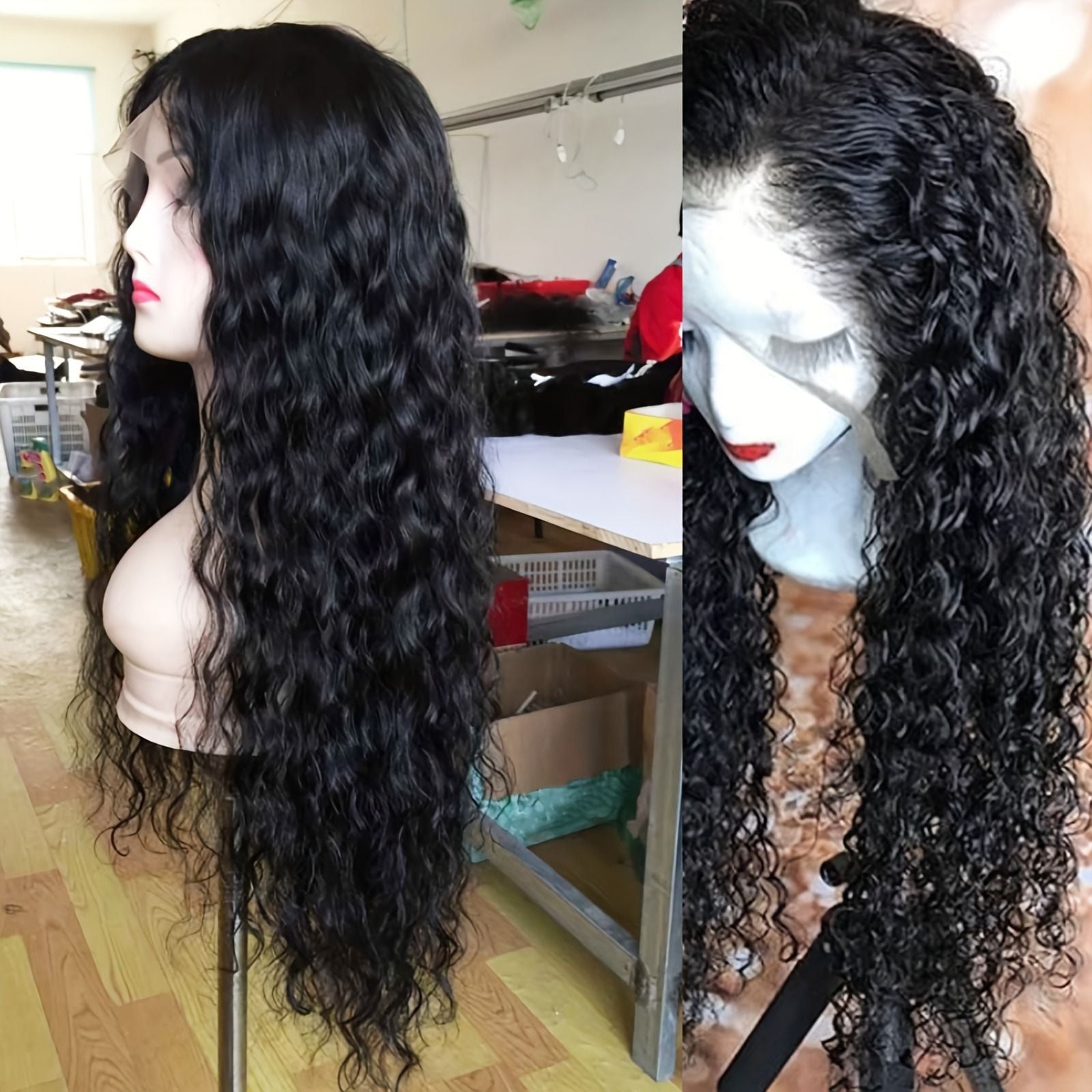 Synthetic Wig 13x3 Long Black Loose Curly Lace Front Wig Black Wig Loose Curly Transparent Lace Front For Women - 7DAY'S