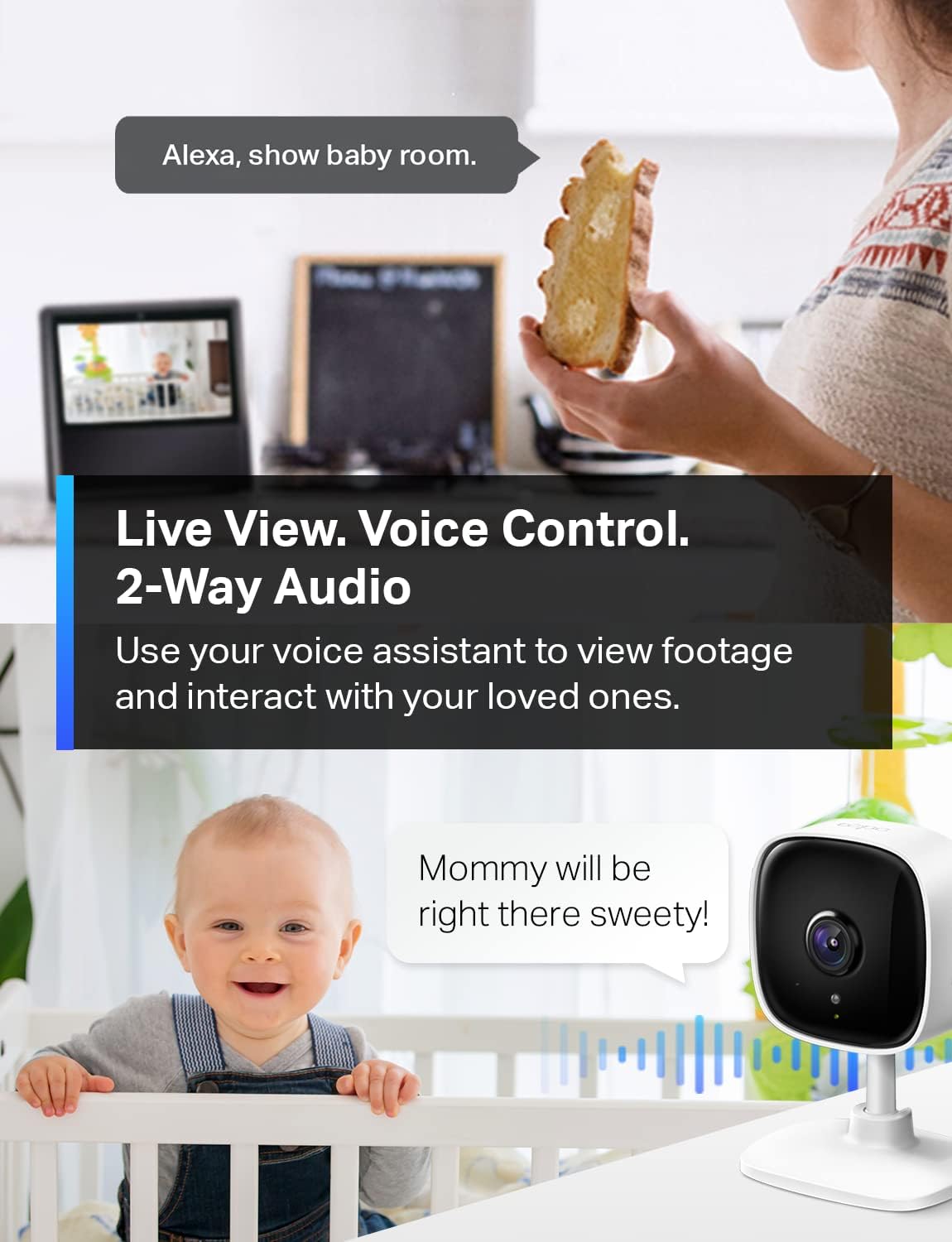 Tapo TP - Link 1080P Indoor Security Camera for Baby Monitor, Dog Camera w/Motion Detection, 2 - Way Audio Siren, Night Vision, Cloud & SD Card Storage, Works w/Alexa & Google Home C100 - 7DAY'S