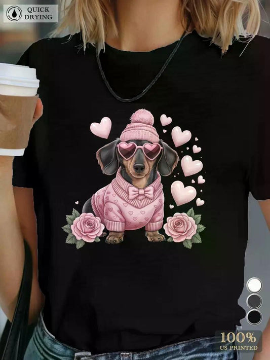 Teediy Charming Dachshund in Pink Sweater Women'S Comfit T-Shirt - 7DAY'S