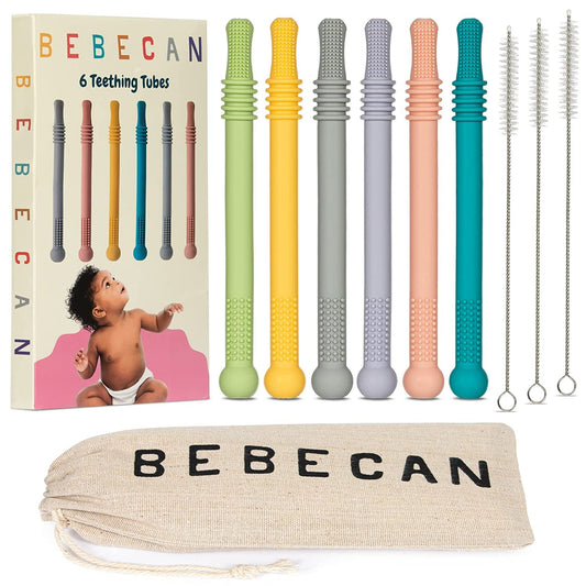 Teething Sticks for Babies 0 - 36 Months - Super Soft Silicone Teethers in 6 Vibrant Colors, Infant Teething Relief, Multicolored Teething Tubes Baby Gift Teethers - 7DAY'S