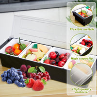 Tessco for you Garnish Tray with Lid Bar Caddy Ice Cooled Condiment Serving Container with Ice Scoop Metal Mini Serving Tongs Fruit Fork Spoons for Food Home Party Kitchen(Plastic,4 Grids) - 7DAY'S