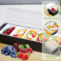 Tessco for you Garnish Tray with Lid Bar Caddy Ice Cooled Condiment Serving Container with Ice Scoop Metal Mini Serving Tongs Fruit Fork Spoons for Food Home Party Kitchen(Plastic,4 Grids) - 7DAY'S