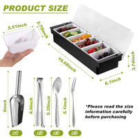 Tessco for you Garnish Tray with Lid Bar Caddy Ice Cooled Condiment Serving Container with Ice Scoop Metal Mini Serving Tongs Fruit Fork Spoons for Food Home Party Kitchen(Plastic,4 Grids) - 7DAY'S