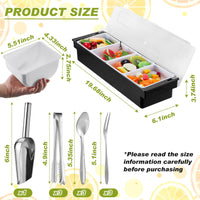 Tessco for you Garnish Tray with Lid Bar Caddy Ice Cooled Condiment Serving Container with Ice Scoop Metal Mini Serving Tongs Fruit Fork Spoons for Food Home Party Kitchen(Plastic,4 Grids) - 7DAY'S