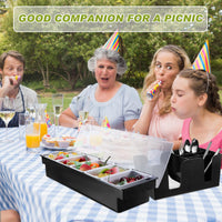 Tessco for you Garnish Tray with Lid Bar Caddy Ice Cooled Condiment Serving Container with Ice Scoop Metal Mini Serving Tongs Fruit Fork Spoons for Food Home Party Kitchen(Plastic,4 Grids) - 7DAY'S