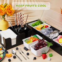 Tessco for you Garnish Tray with Lid Bar Caddy Ice Cooled Condiment Serving Container with Ice Scoop Metal Mini Serving Tongs Fruit Fork Spoons for Food Home Party Kitchen(Plastic,4 Grids) - 7DAY'S