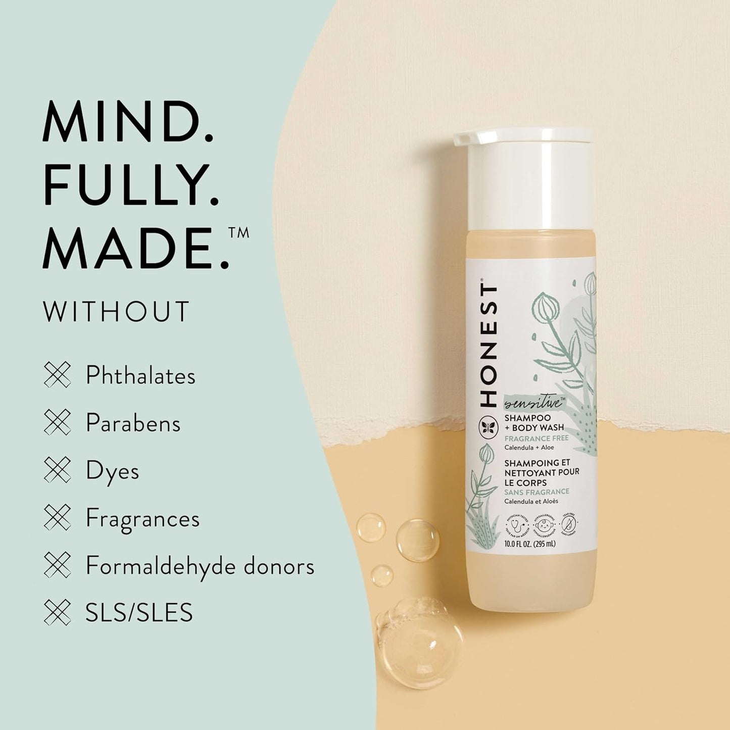 The Honest Company 2 - in - 1 Cleansing Shampoo + Body Wash for Sensitive Skin | Gentle for Baby | Naturally Derived, Tear - free, Hypoallergenic | Fragrance Free, 10 fl oz - 7DAY'S