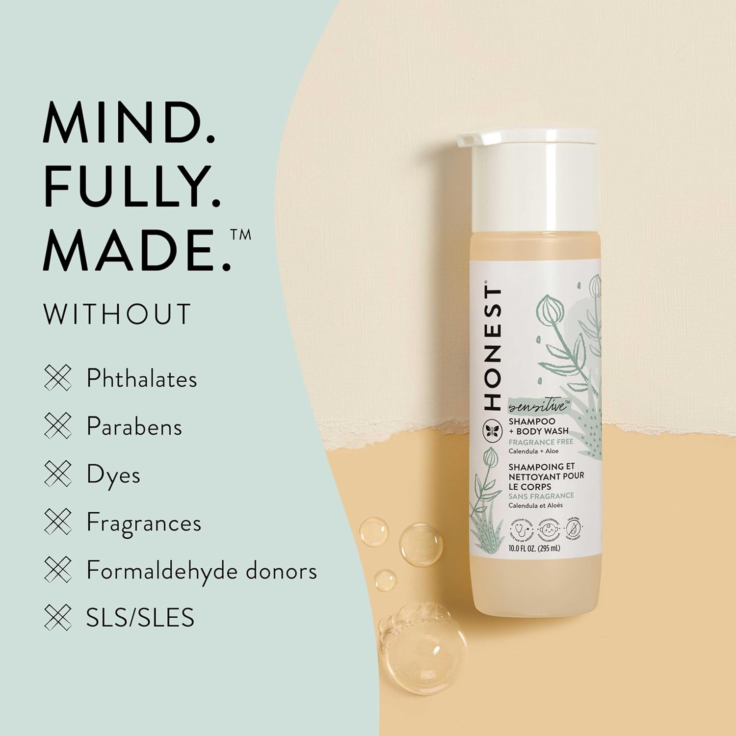 The Honest Company 2 - in - 1 Cleansing Shampoo + Body Wash for Sensitive Skin | Gentle for Baby | Naturally Derived, Tear - free, Hypoallergenic | Fragrance Free, 10 fl oz - 7DAY'S
