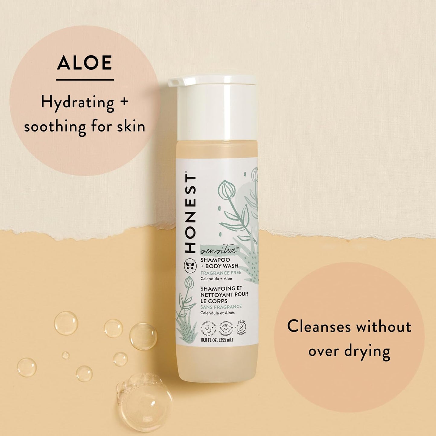 The Honest Company 2 - in - 1 Cleansing Shampoo + Body Wash for Sensitive Skin | Gentle for Baby | Naturally Derived, Tear - free, Hypoallergenic | Fragrance Free, 10 fl oz - 7DAY'S