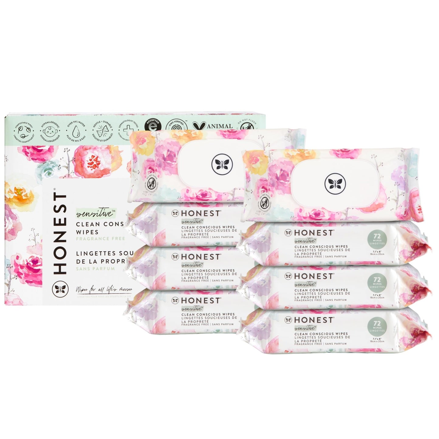 The Honest Company Clean Conscious Multi - Use Wipes | Hypoallergenic + Unscented for Sensitive Skin | Over 99% Water, Compostable, Plant Based, Baby Wipes | Geo Mood, 288 Count - 7DAY'S