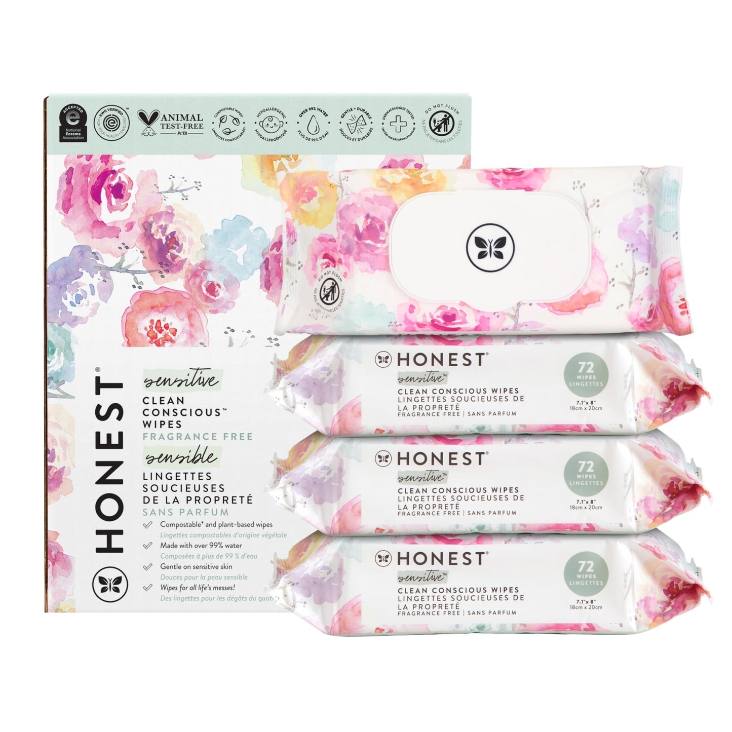 The Honest Company Clean Conscious Multi - Use Wipes | Hypoallergenic + Unscented for Sensitive Skin | Over 99% Water, Compostable, Plant Based, Baby Wipes | Geo Mood, 288 Count - 7DAY'S