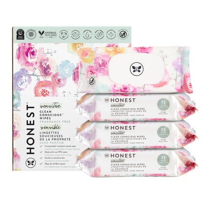 The Honest Company Clean Conscious Multi - Use Wipes | Hypoallergenic + Unscented for Sensitive Skin | Over 99% Water, Compostable, Plant Based, Baby Wipes | Geo Mood, 288 Count - 7DAY'S