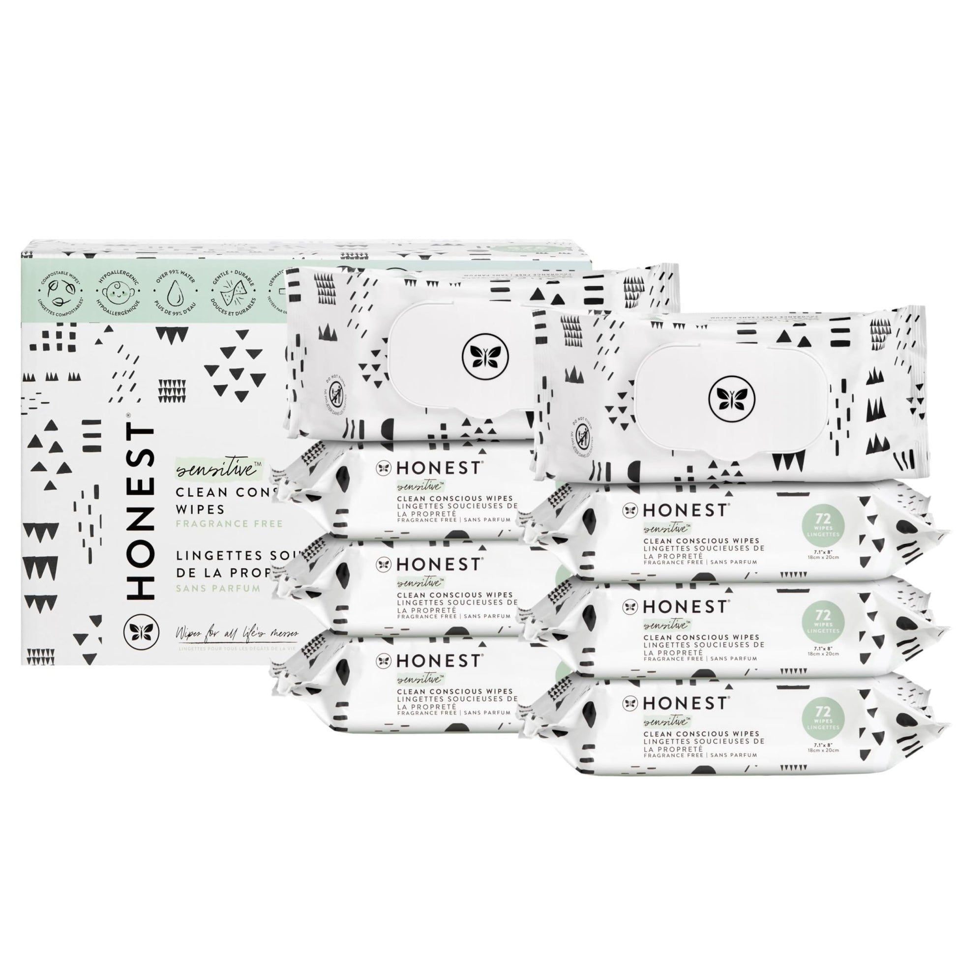 The Honest Company Clean Conscious Multi - Use Wipes | Hypoallergenic + Unscented for Sensitive Skin | Over 99% Water, Compostable, Plant Based, Baby Wipes | Geo Mood, 288 Count - 7DAY'S