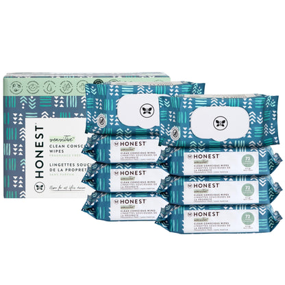 The Honest Company Clean Conscious Multi - Use Wipes | Hypoallergenic + Unscented for Sensitive Skin | Over 99% Water, Compostable, Plant Based, Baby Wipes | Geo Mood, 288 Count - 7DAY'S