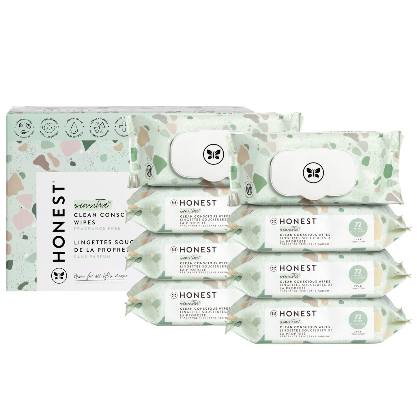 The Honest Company Clean Conscious Multi - Use Wipes | Hypoallergenic + Unscented for Sensitive Skin | Over 99% Water, Compostable, Plant Based, Baby Wipes | Geo Mood, 288 Count - 7DAY'S