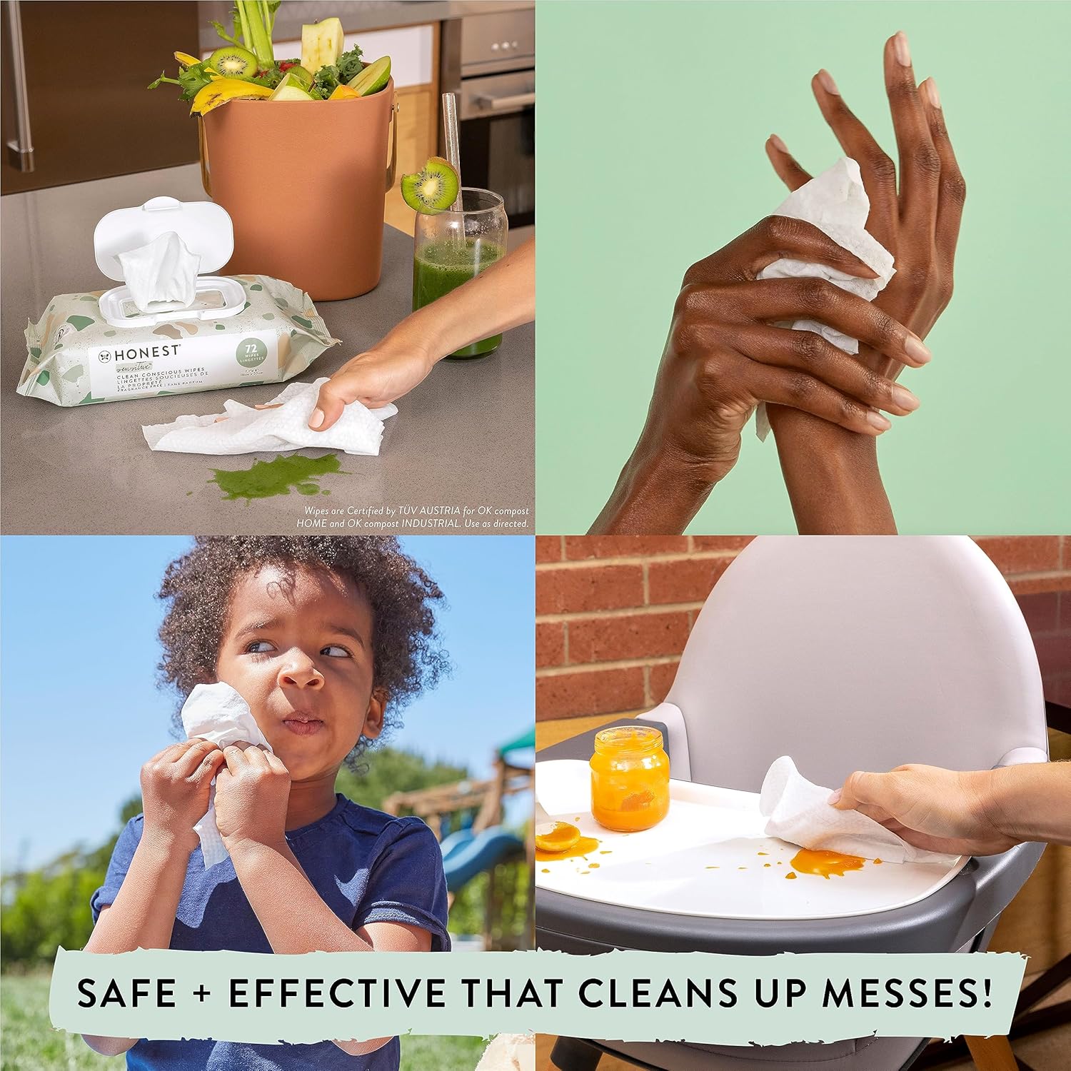 The Honest Company Clean Conscious Multi - Use Wipes | Hypoallergenic + Unscented for Sensitive Skin | Over 99% Water, Compostable, Plant Based, Baby Wipes | Geo Mood, 288 Count - 7DAY'S