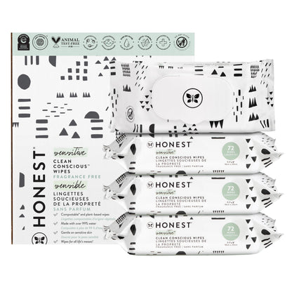 The Honest Company Clean Conscious Multi - Use Wipes | Hypoallergenic + Unscented for Sensitive Skin | Over 99% Water, Compostable, Plant Based, Baby Wipes | Geo Mood, 288 Count - 7DAY'S