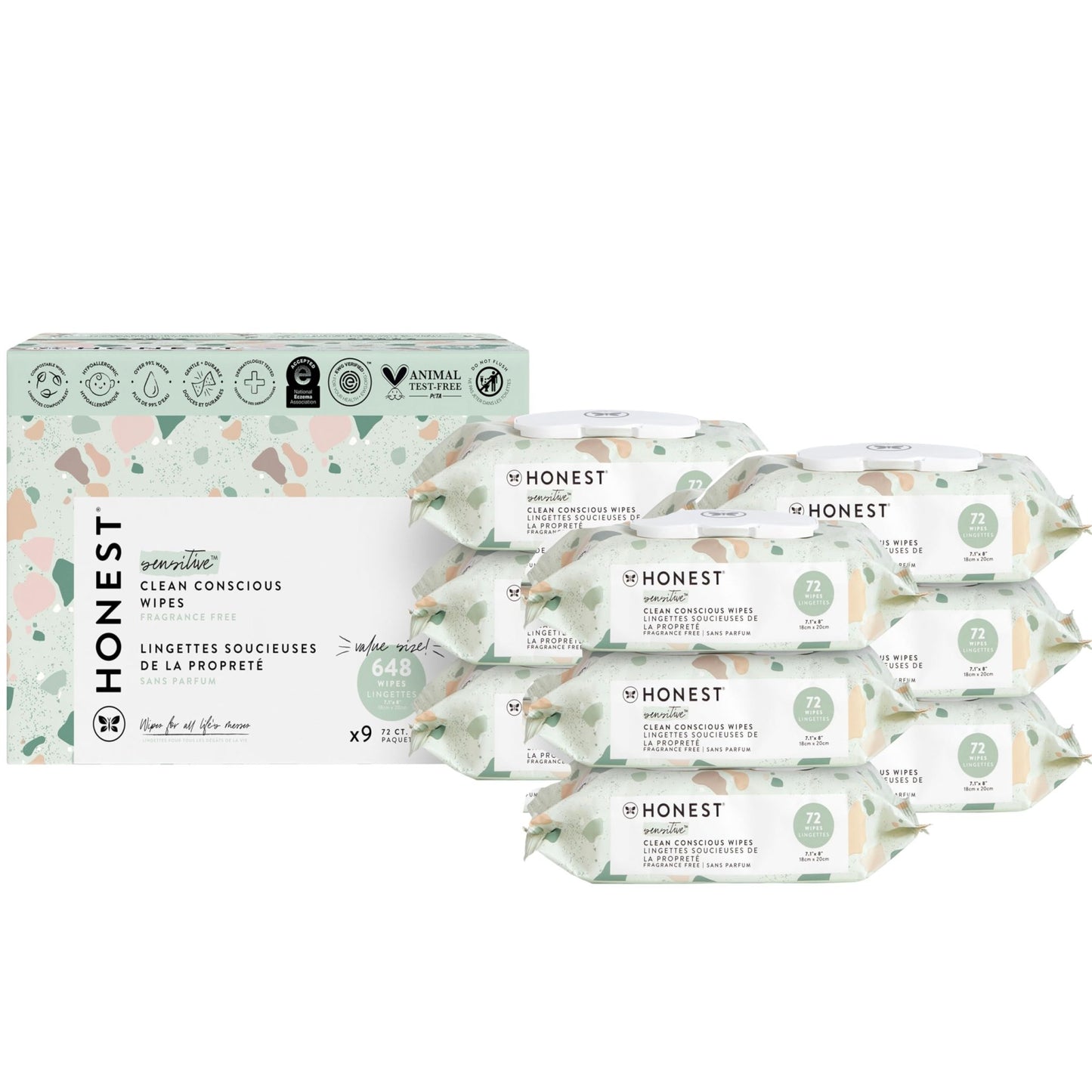 The Honest Company Clean Conscious Multi - Use Wipes | Hypoallergenic + Unscented for Sensitive Skin | Over 99% Water, Compostable, Plant Based, Baby Wipes | Geo Mood, 288 Count - 7DAY'S