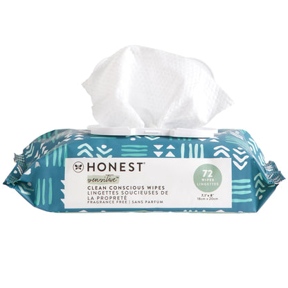 The Honest Company Clean Conscious Multi - Use Wipes | Hypoallergenic + Unscented for Sensitive Skin | Over 99% Water, Compostable, Plant Based, Baby Wipes | Geo Mood, 288 Count - 7DAY'S