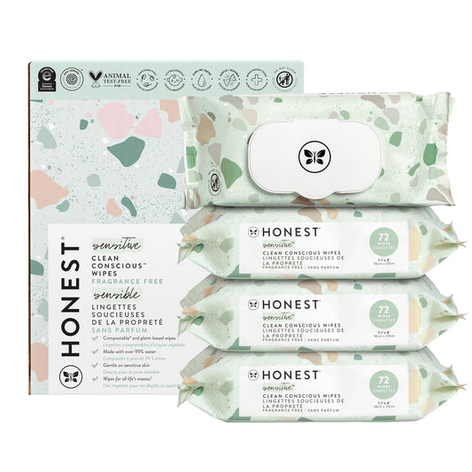 The Honest Company Clean Conscious Multi - Use Wipes | Hypoallergenic + Unscented for Sensitive Skin | Over 99% Water, Compostable, Plant Based, Baby Wipes | Geo Mood, 288 Count - 7DAY'S