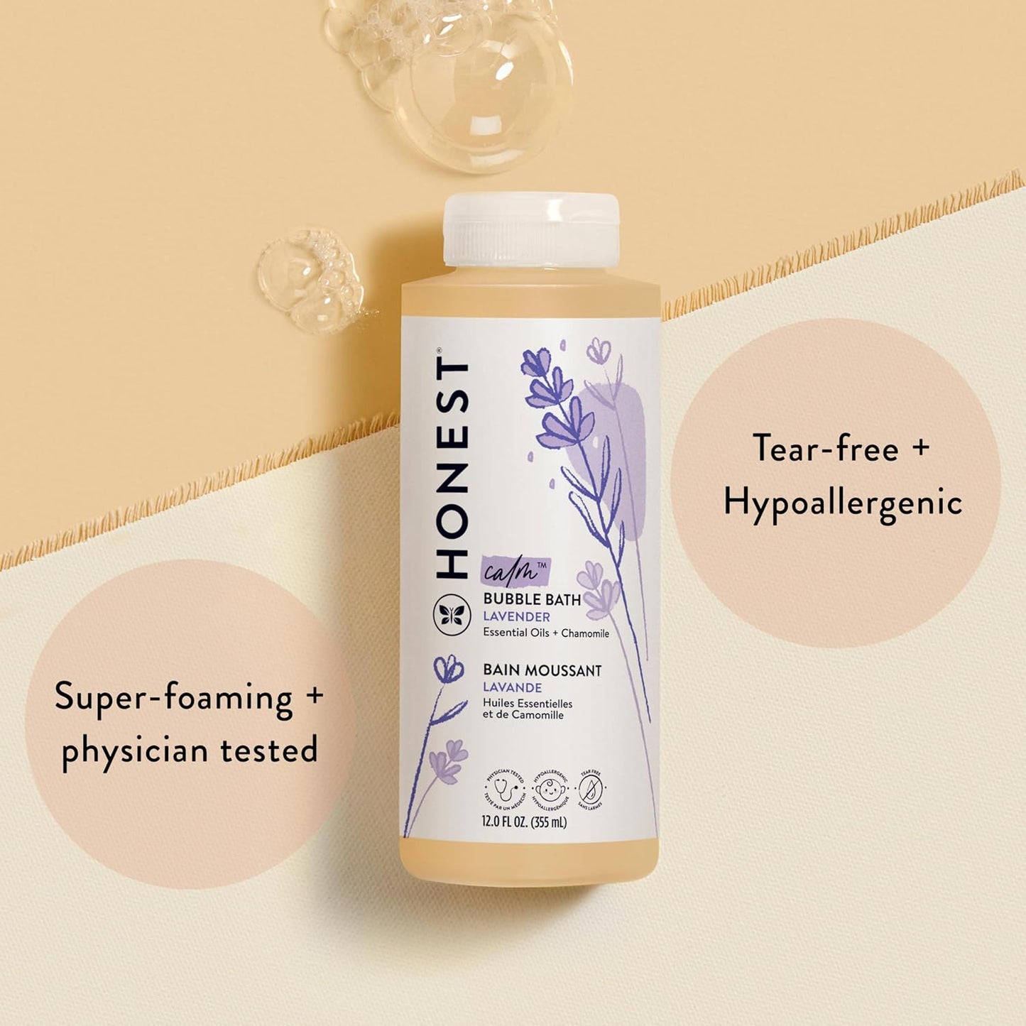 The Honest Company Foaming Bubble Bath | Gentle for Baby | Naturally Derived, Tear - free, Hypoallergenic | Lavender Calm, 12 fl oz - 7DAY'S