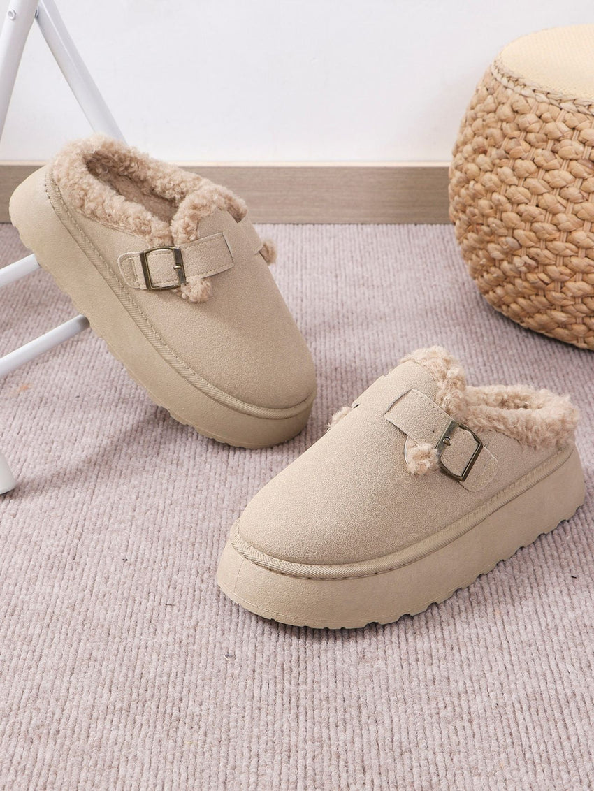 Thermal Fuzzy Buckle Platform Slippers - 7DAY'S