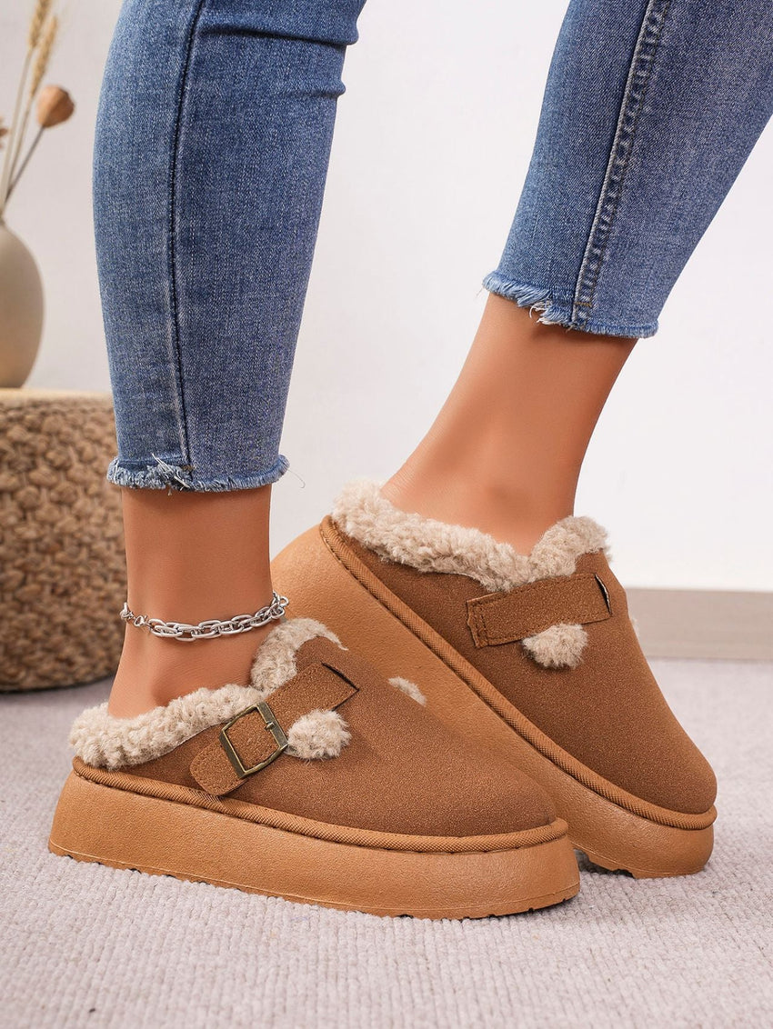 Thermal Fuzzy Buckle Platform Slippers - 7DAY'S