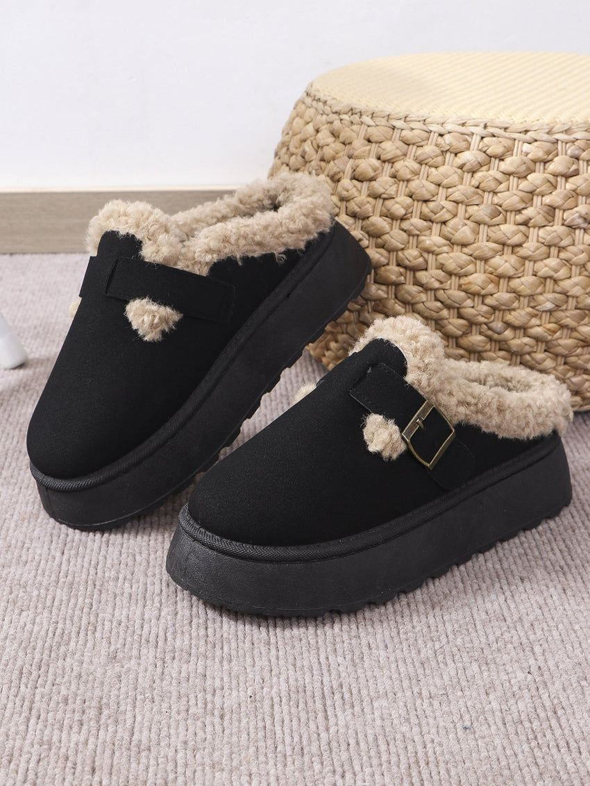 Thermal Fuzzy Buckle Platform Slippers - 7DAY'S