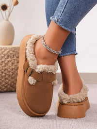 Thermal Fuzzy Buckle Platform Slippers - 7DAY'S