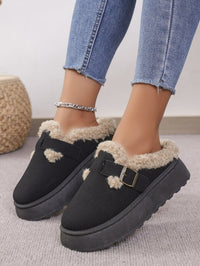 Thermal Fuzzy Buckle Platform Slippers - 7DAY'S