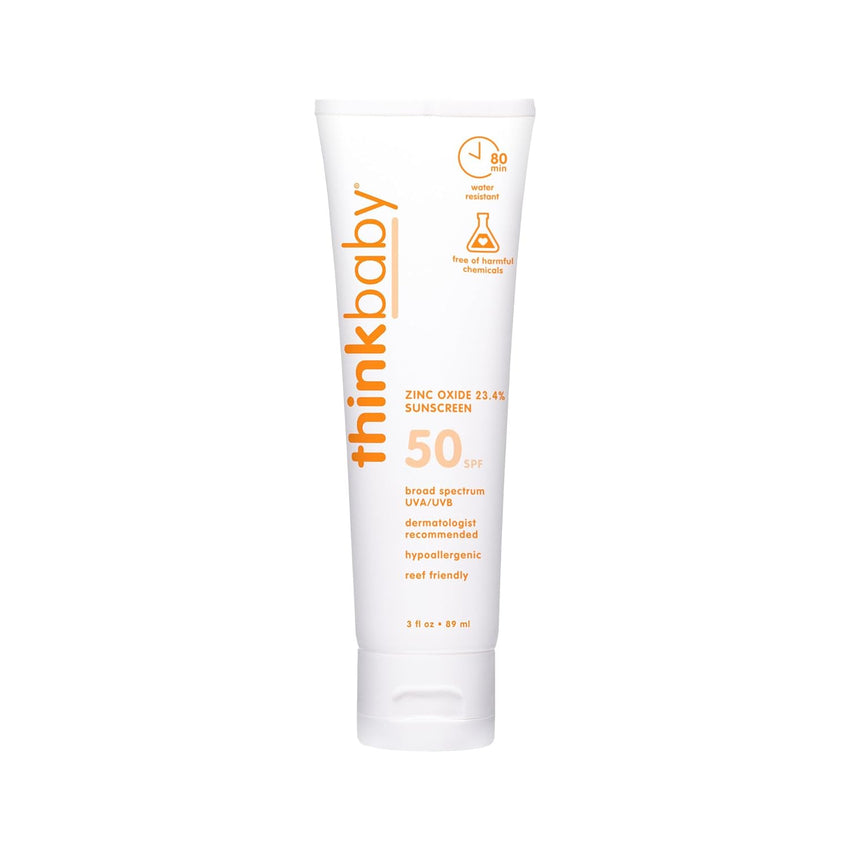 Thinkbaby SPF 50+ Baby Mineral Sunscreen – Safe, Natural Sunblock for Babies - Water Resistant Sun Cream – Broad Spectrum UVA/UVB Sun Protection – Vegan Baby Sunscreen Lotion, 3 Oz. - 7DAY'S