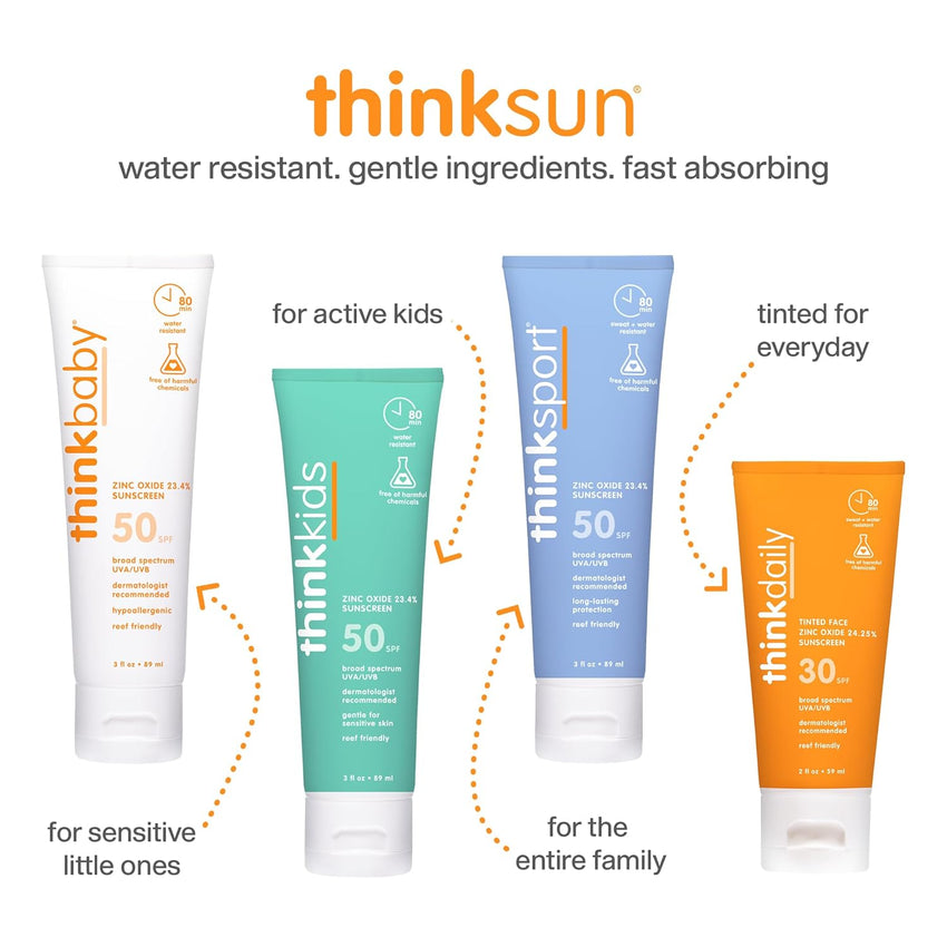 Thinkbaby SPF 50+ Baby Mineral Sunscreen – Safe, Natural Sunblock for Babies - Water Resistant Sun Cream – Broad Spectrum UVA/UVB Sun Protection – Vegan Baby Sunscreen Lotion, 3 Oz. - 7DAY'S