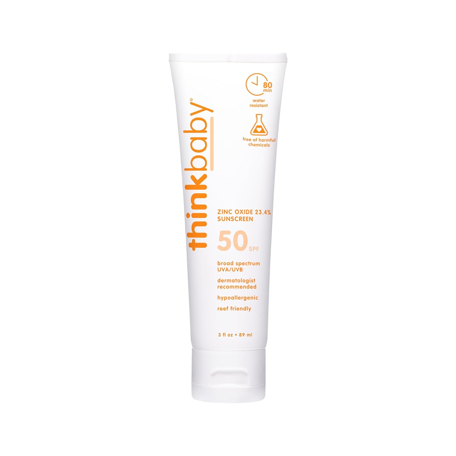 Thinkbaby SPF 50+ Baby Mineral Sunscreen – Safe, Natural Sunblock for Babies - Water Resistant Sun Cream – Broad Spectrum UVA/UVB Sun Protection – Vegan Baby Sunscreen Lotion, 3 Oz. - 7DAY'S