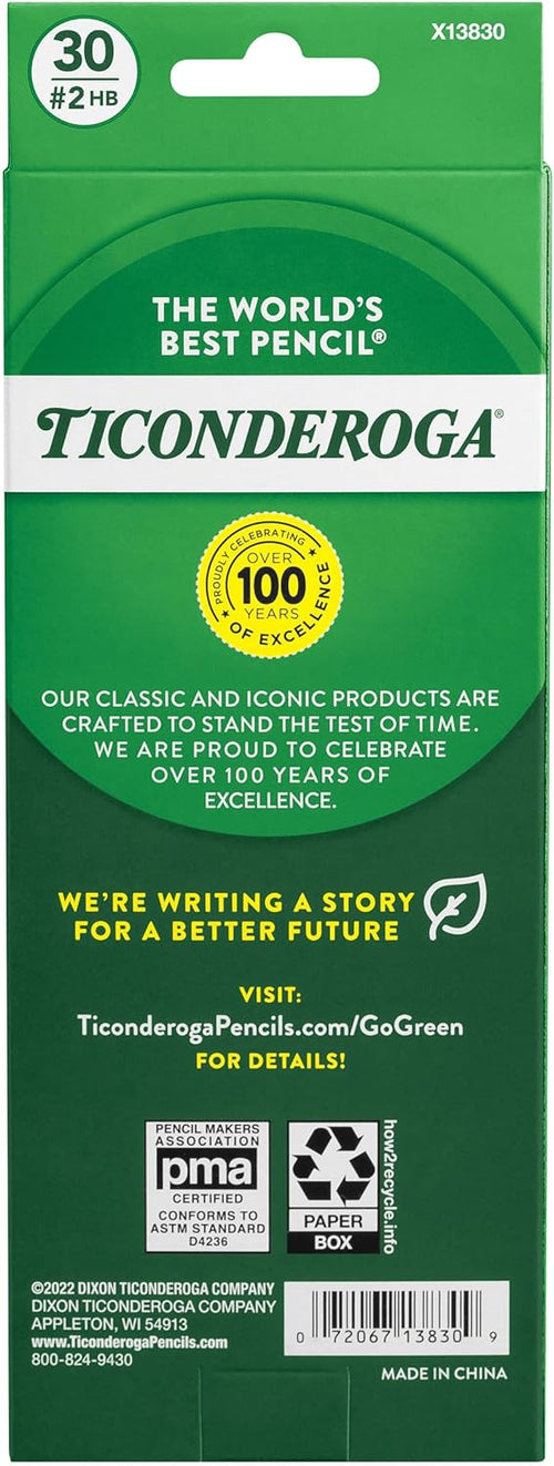 Ticonderoga Wood - Cased Pencils, Pre - Sharpened, 2 HB Soft, Yellow, 30 Count - 7DAY'S