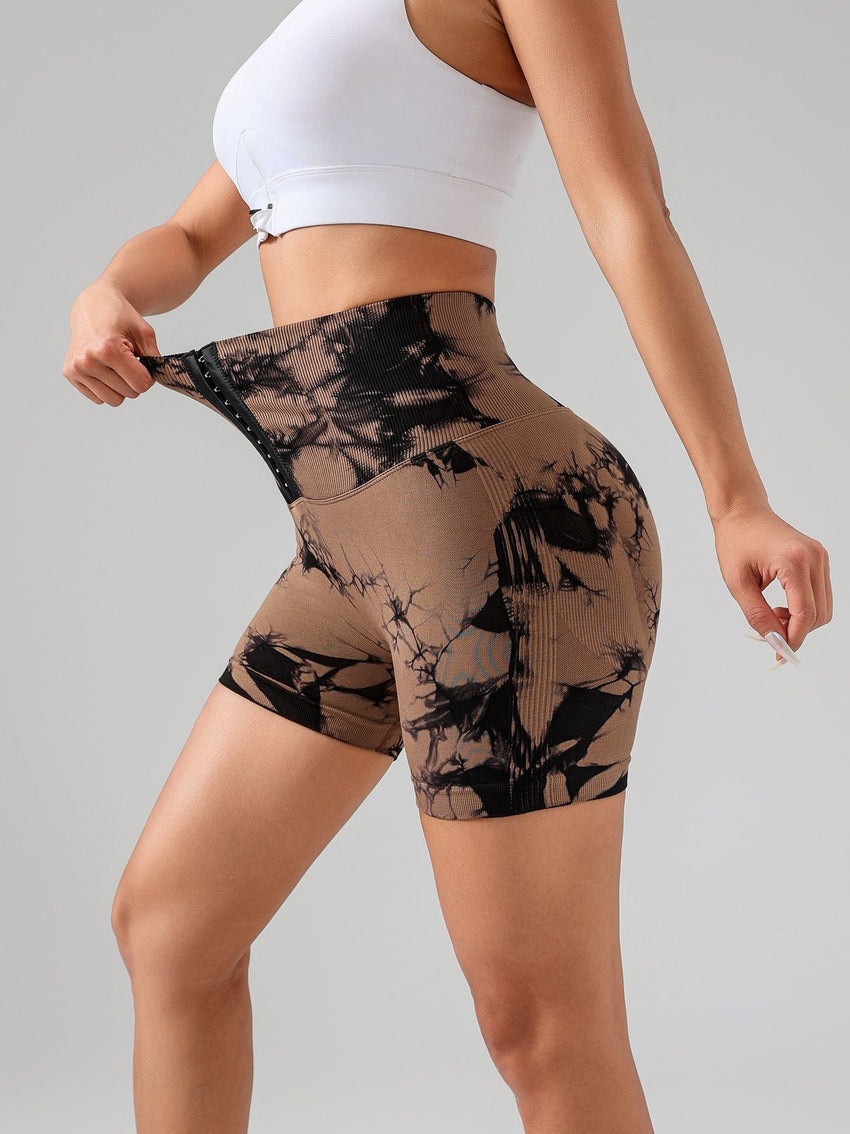 Tie Dye Button Everyday Wear Spring Summer Sports Shorts, High Waist Butt Lift Tie Dye Shorts, Women's Summer Yoga Wear Fitness Shorts Running Sports Fitness Yoga Shorts - 7DAY'S