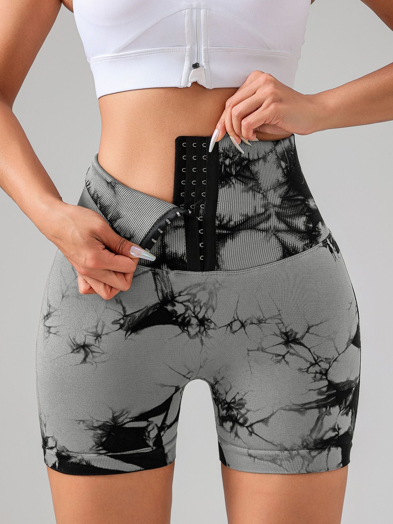 Tie Dye Button Everyday Wear Spring Summer Sports Shorts, High Waist Butt Lift Tie Dye Shorts, Women's Summer Yoga Wear Fitness Shorts Running Sports Fitness Yoga Shorts - 7DAY'S
