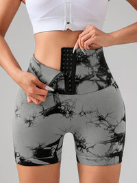Tie Dye Button Everyday Wear Spring Summer Sports Shorts, High Waist Butt Lift Tie Dye Shorts, Women's Summer Yoga Wear Fitness Shorts Running Sports Fitness Yoga Shorts - 7DAY'S