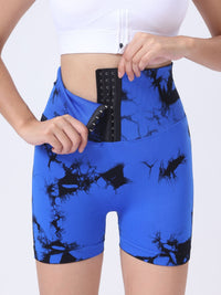 Tie Dye Button Everyday Wear Spring Summer Sports Shorts, High Waist Butt Lift Tie Dye Shorts, Women's Summer Yoga Wear Fitness Shorts Running Sports Fitness Yoga Shorts - 7DAY'S