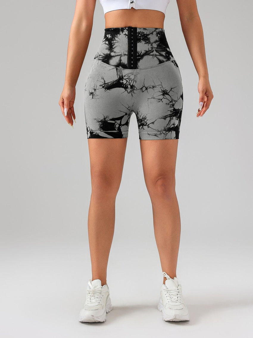 Tie Dye Button Everyday Wear Spring Summer Sports Shorts, High Waist Butt Lift Tie Dye Shorts, Women's Summer Yoga Wear Fitness Shorts Running Sports Fitness Yoga Shorts - 7DAY'S