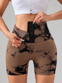 Tie Dye Button Everyday Wear Spring Summer Sports Shorts, High Waist Butt Lift Tie Dye Shorts, Women's Summer Yoga Wear Fitness Shorts Running Sports Fitness Yoga Shorts - 7DAY'S